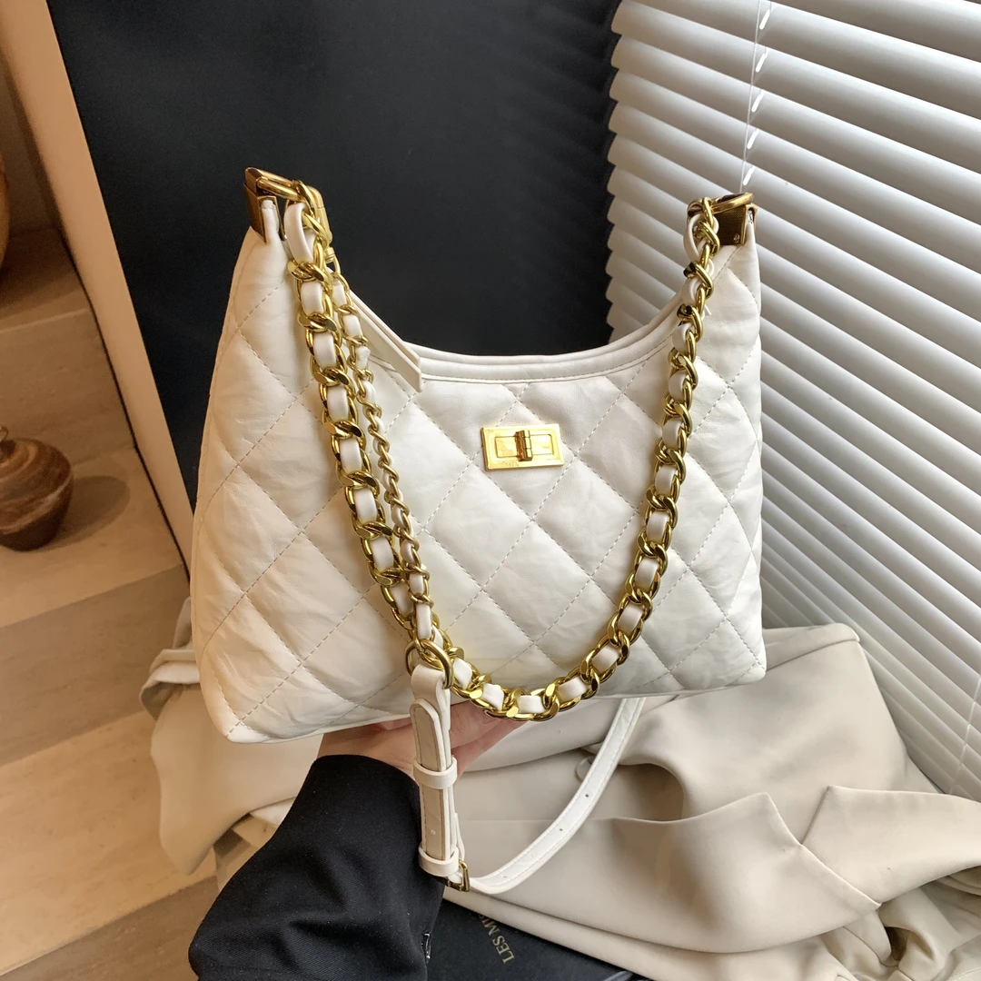 新款经典高级小众单肩包质感百搭斜挎包2100白大