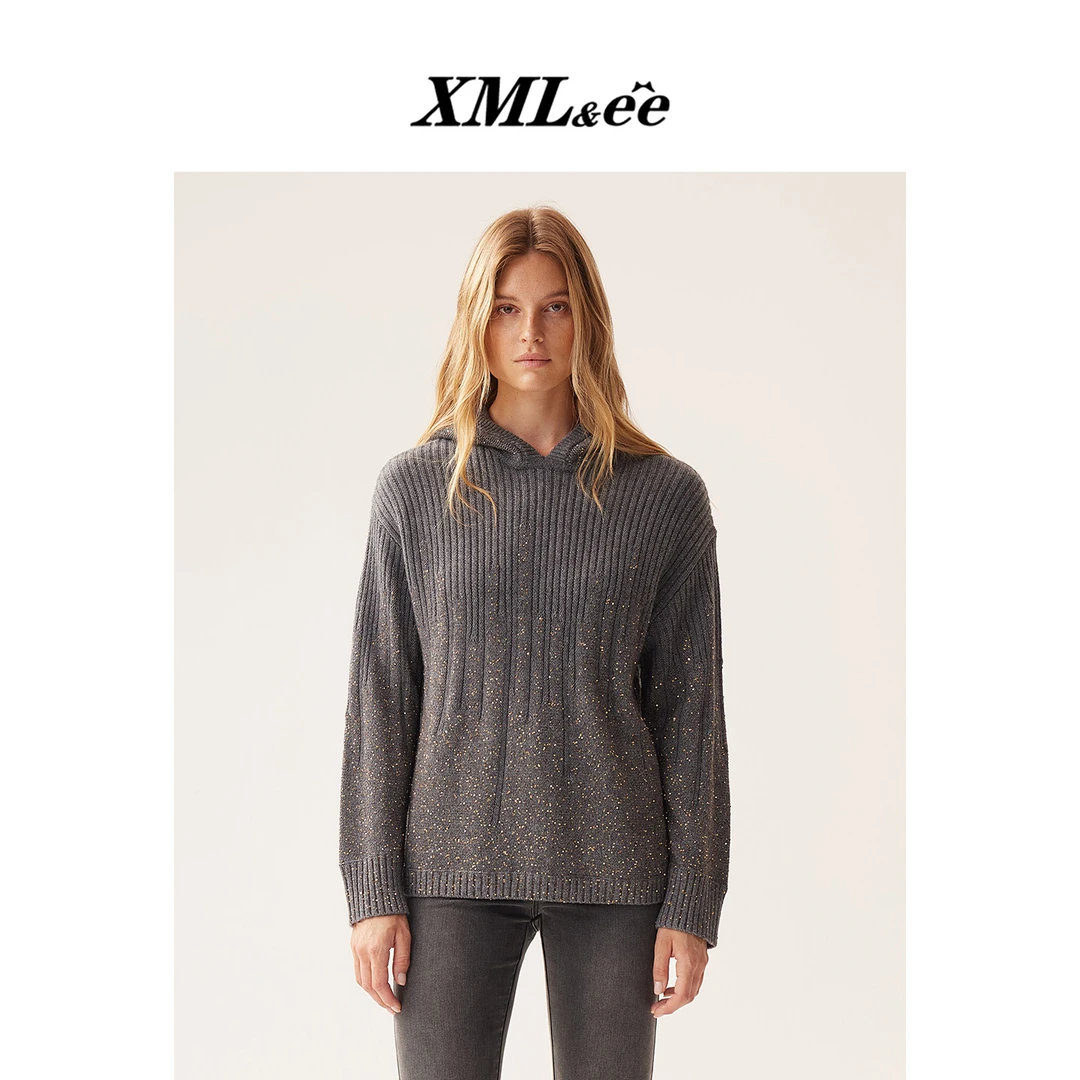 XMLee艾米尔 山羊绒连帽金丝毛衫卫衣外套 X442R5874