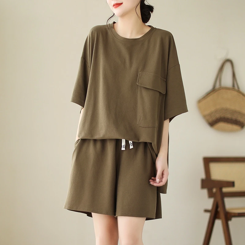 大码时尚套装洋气纯棉夏装新款韩版宽松遮肉显瘦百搭减龄两件套