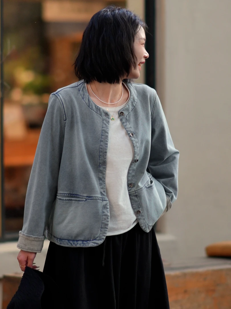 【沐彩&第二代针织牛仔】长58 牛仔外套 22479
