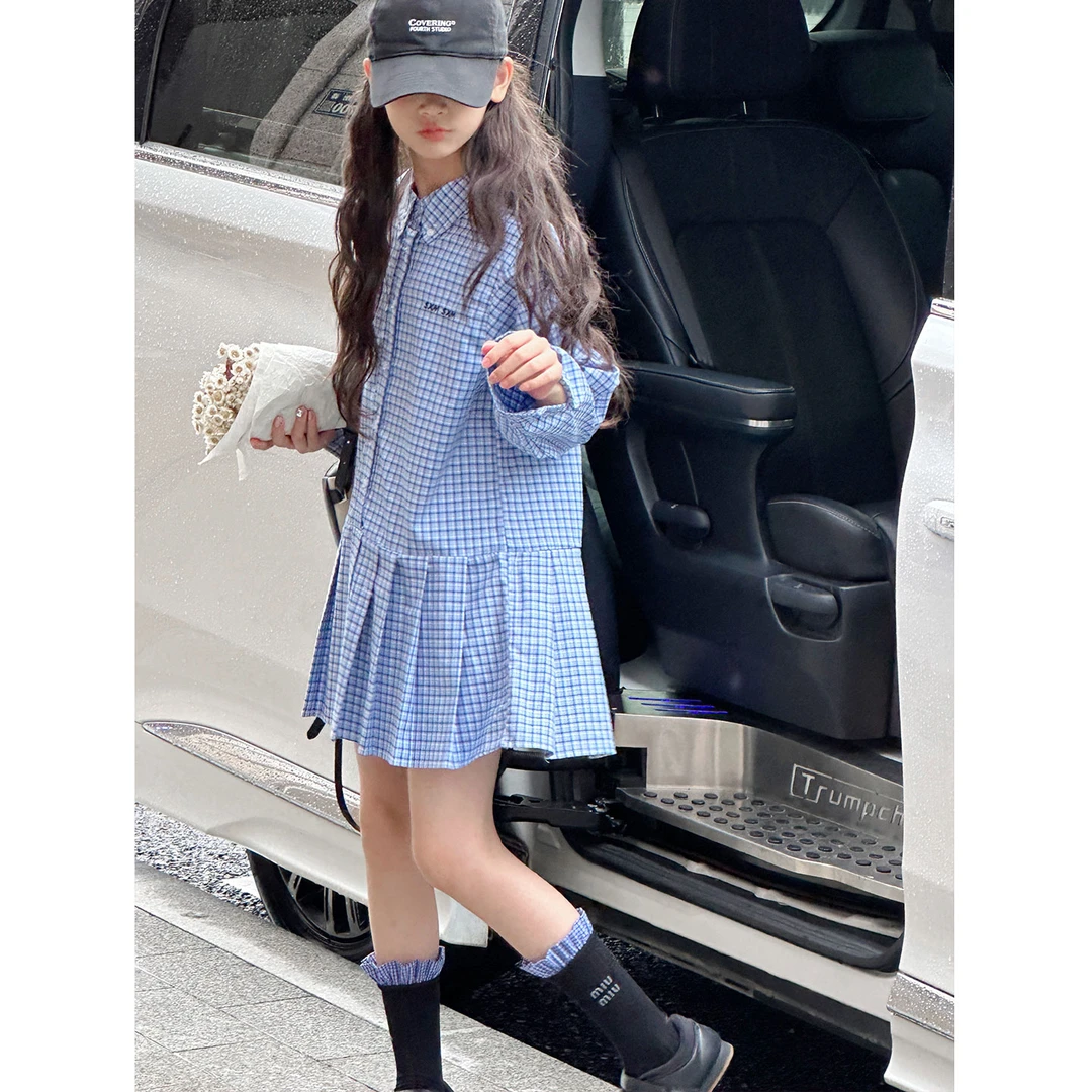K29430孙小美学院风女童格子连衣裙2025秋装新款儿童长袖裙子春秋