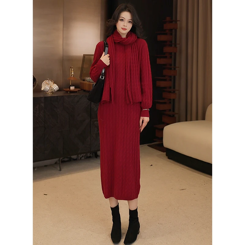 THE MENG【麻花裙】高支高密王府绵羊毛山羊绒连衣裙#M243I0001-F