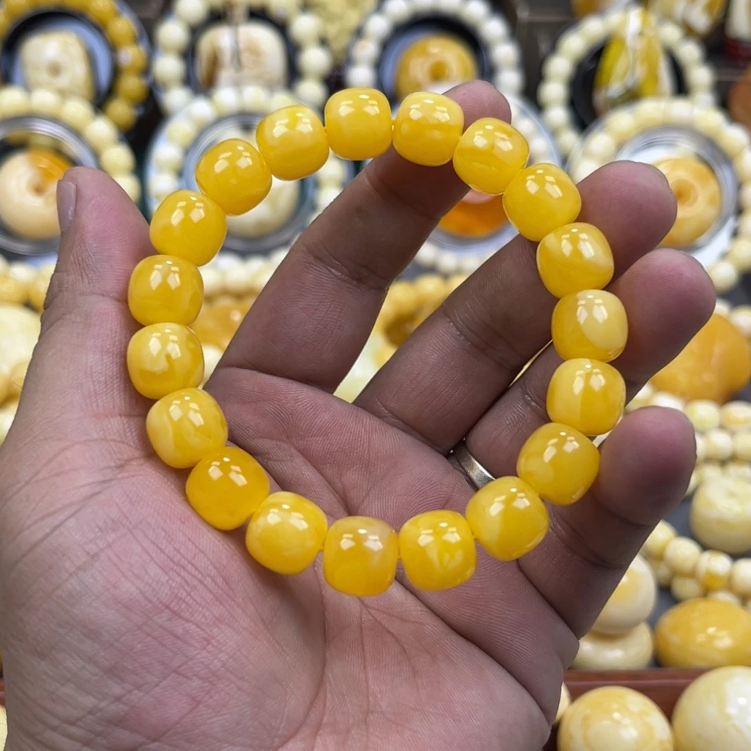 琥珀未镶嵌手串同料焦皮橘红浓蜡老邢手串12mm