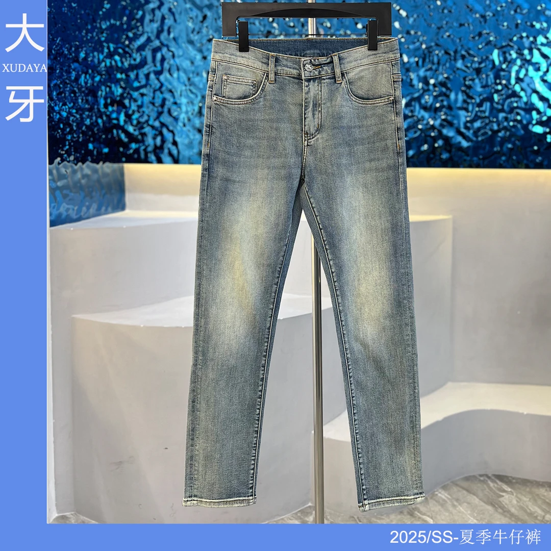 【大牙断码福利】934#薄款奶白蓝色牛仔裤男2025夏季弹力修身小直筒
