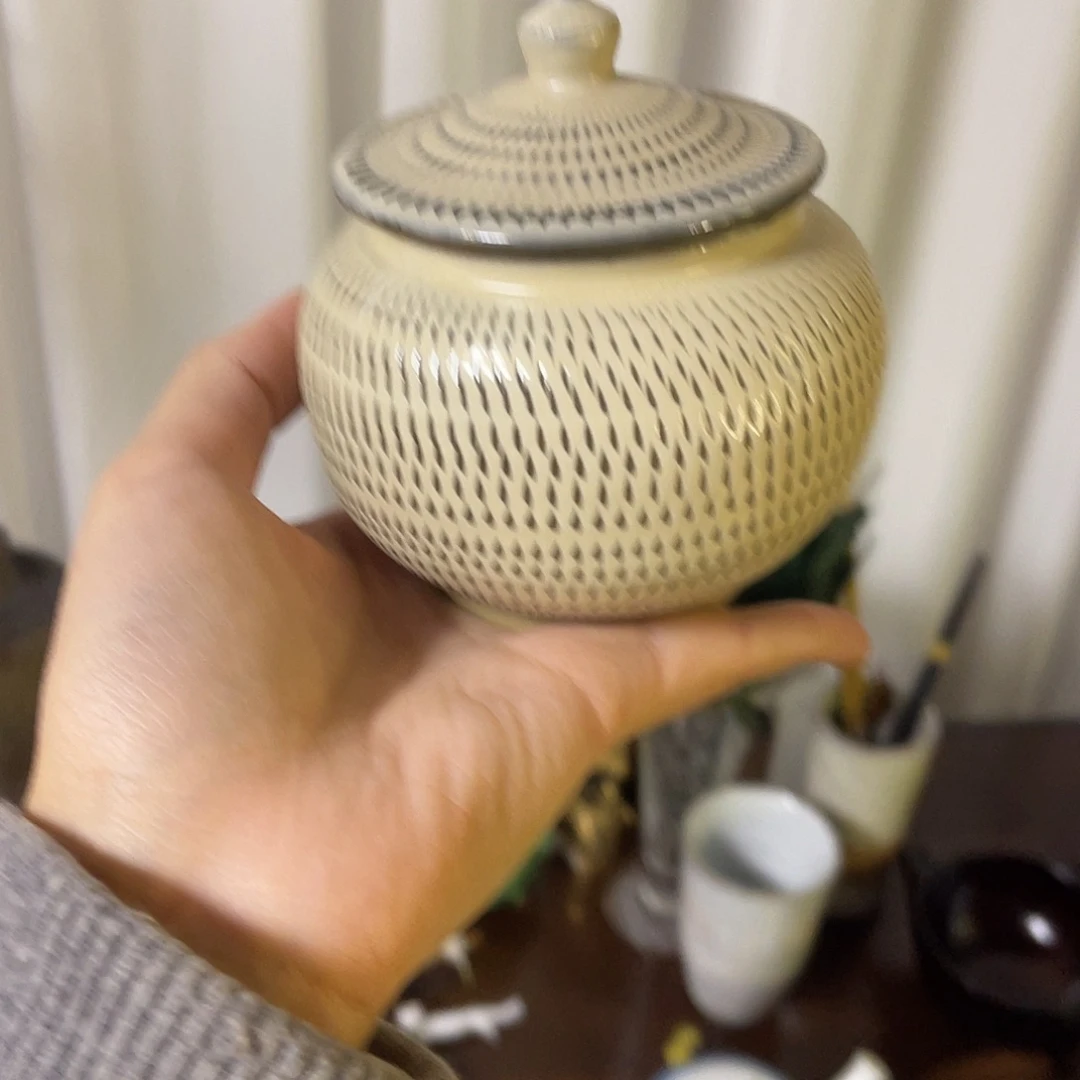 陶土小石原烧跳到纹盖罐55