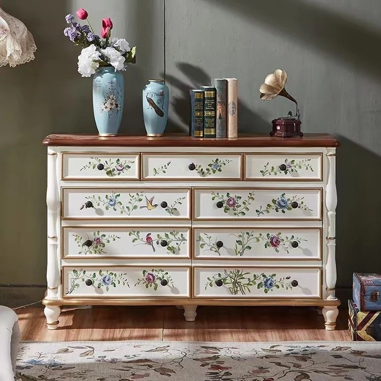 美式实木彩绘手绘入户门厅隔断柜储物收纳柜鞋柜多功能多层储物柜