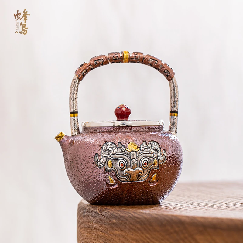 蜂鸟工坊 傳家 隔热把兽纹提梁瑞兽铜包大壶 SWA2683