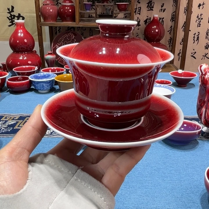 景德镇浅行窑三才马蹄盖碗全品