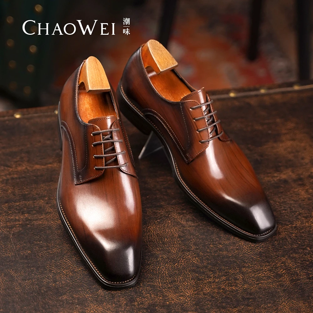 潮味工厂德比方头真皮透气男士皮鞋系带正装商务休闲皮鞋时尚G08