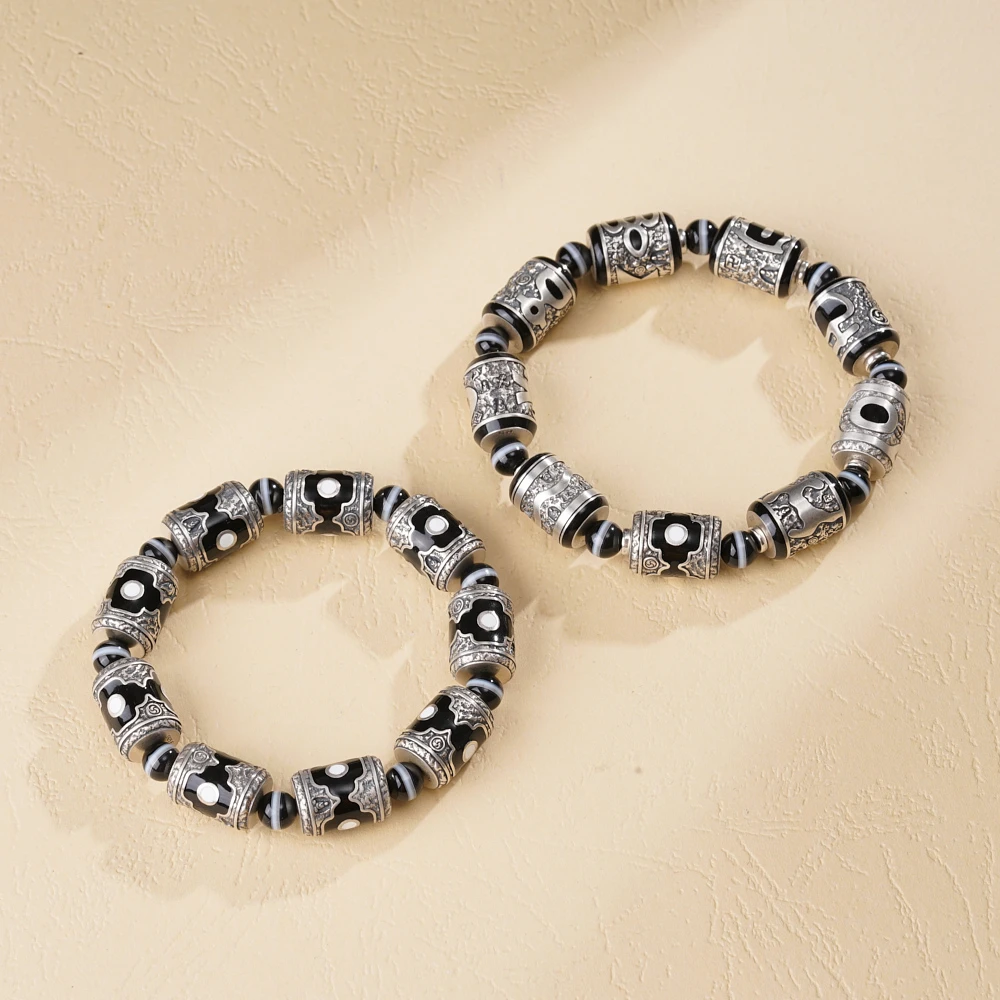 925银珐琅手链 云丹拉姆丨JY坛城三眼银镶多宝手串多样性发一饰品