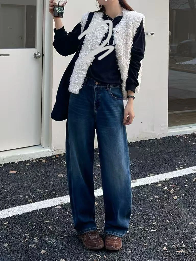 SU【935】代85愫生女25年冬新款蓝色高腰特绒无弹十分弯刀裤