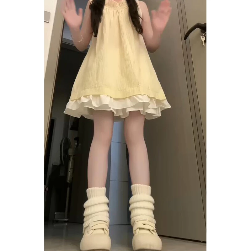 2025夏季韩系甜美减龄木耳边无袖背心裙女高腰蛋糕短裙时尚两件套