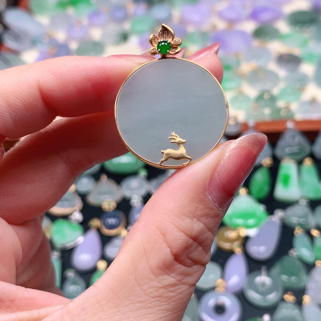 翡翠18K金镶嵌吊坠(不含链)