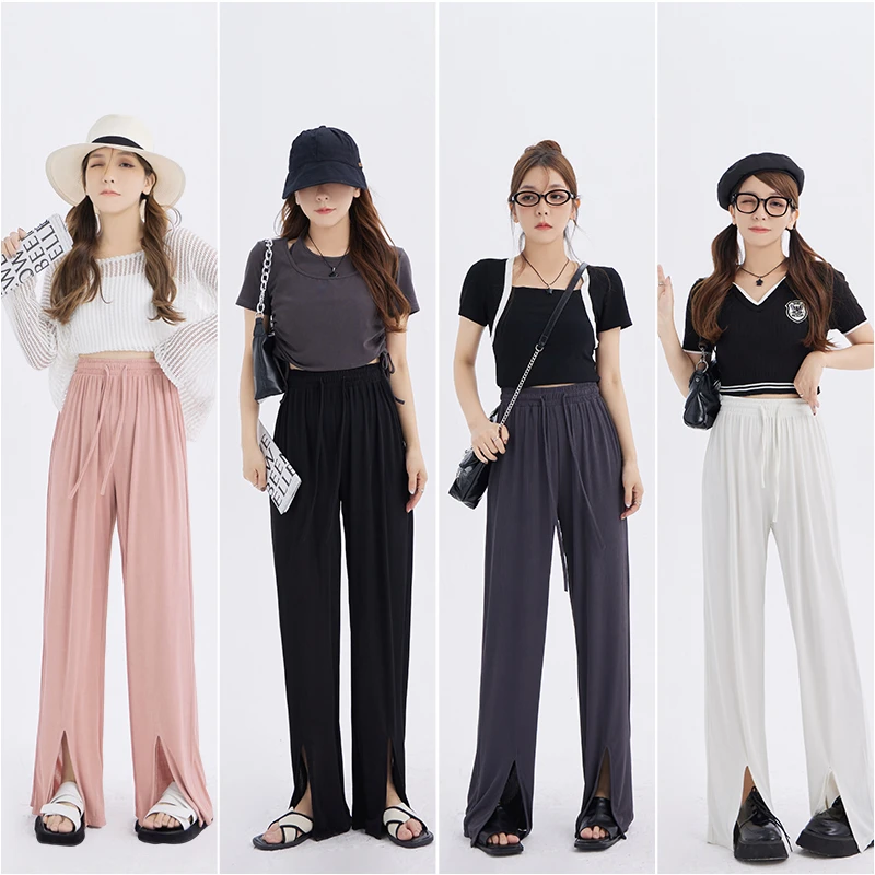 【C】微胖MM夏季宽松休闲时尚垂感纯色开叉遮肉凉凉裤  1727 1728