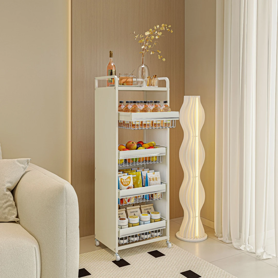 零食收纳小推车置物架落地多层家用多功能可移动零食收纳架放果蔬