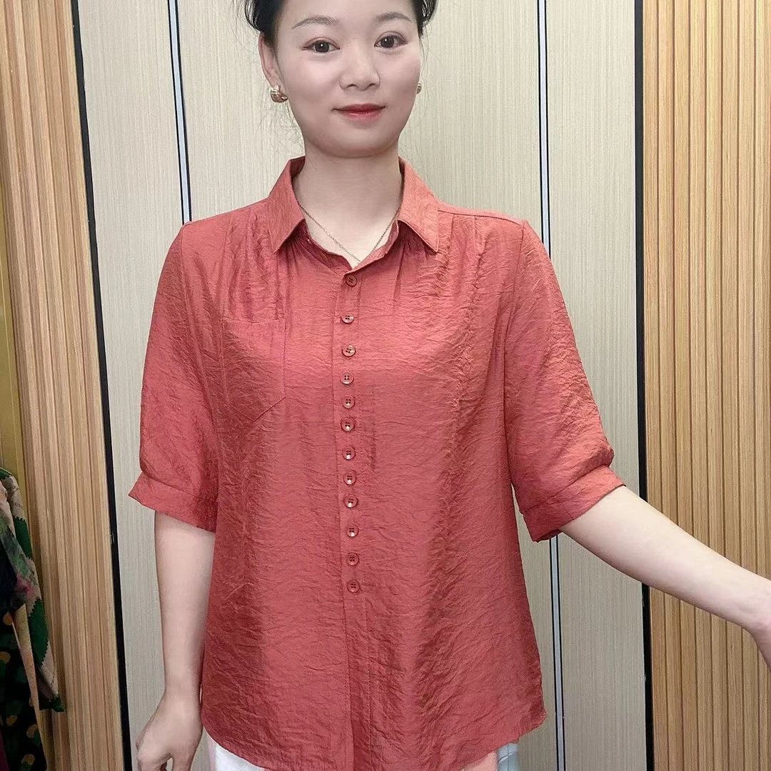 素色衬衫中袖女款开衫显瘦休闲薄款