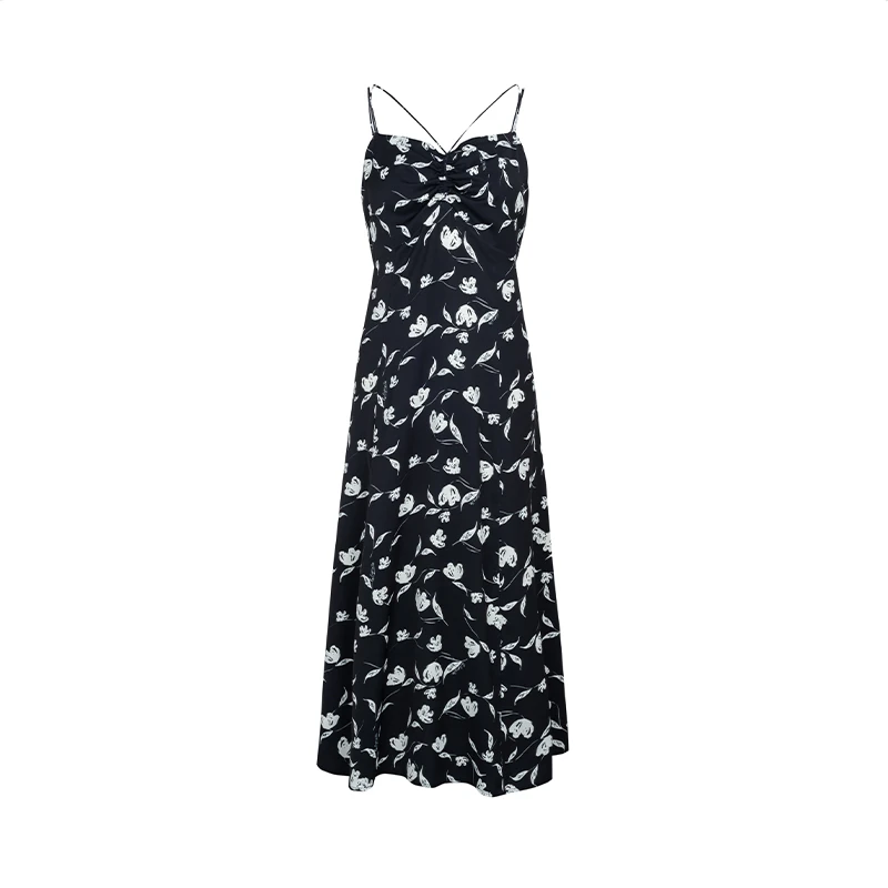 【品牌】商场同款春秋新品印花双肩带吊带连衣裙N191B41063