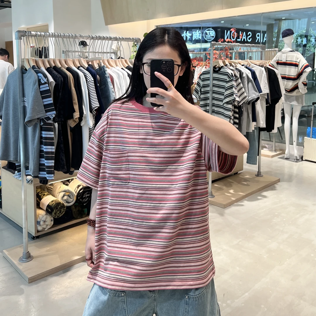 条纹夏季圆领情侣短袖撞色T恤宽松半袖时尚休闲百搭潮流 LF25125