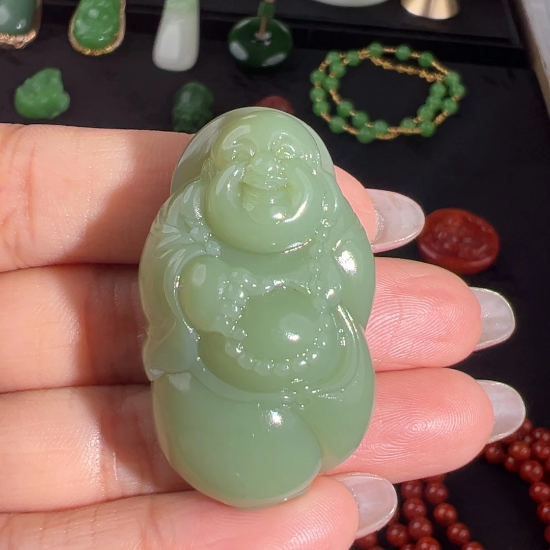 和田玉未镶嵌颈饰沙枣青逍遥立体佛公