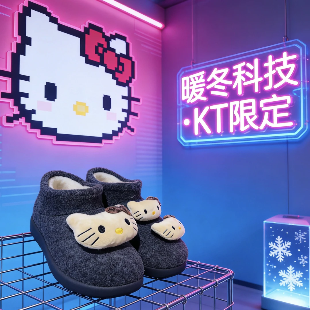 可爱卡通猫咪系带加绒保暖雪地靴女2025新款冬季毛毛棉鞋