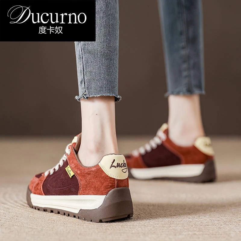 DUCURNO 安格拉红色德训鞋女厚底美式复古板鞋2025春季款真皮女鞋
