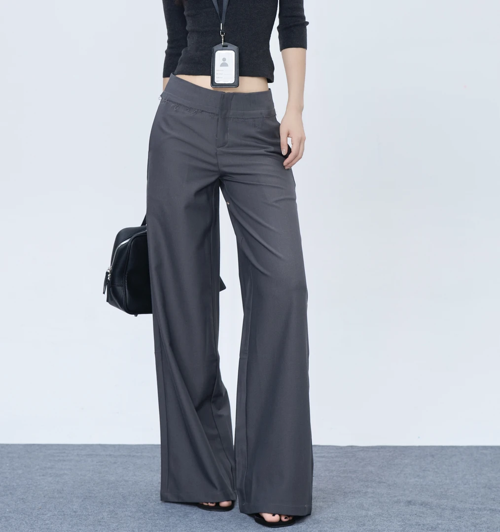 NOAYTOK 辣妹低腰毛边设计感职场女性西裤宽松阔腿长裤