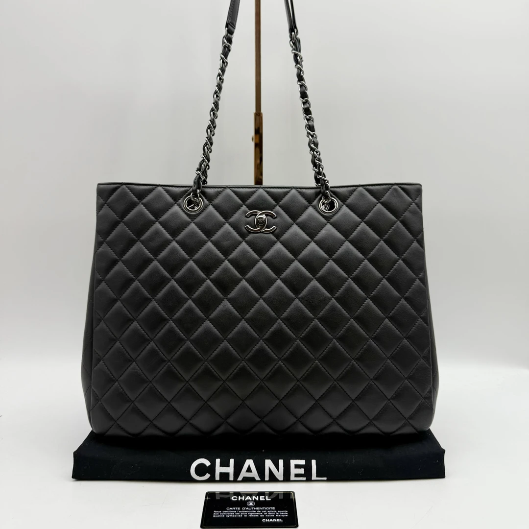 99新 Chanel/香奈儿 黑银牛皮 tote托特包 购物袋  单肩包