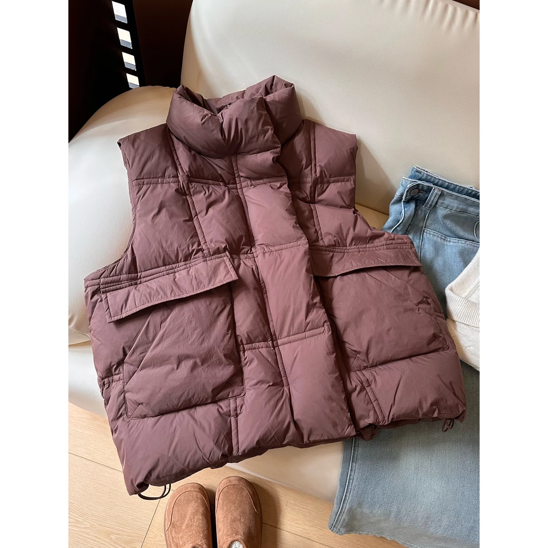 【外单】J6立领无袖羽绒马夹女百搭宽松显瘦背心工装坎肩马夹外套