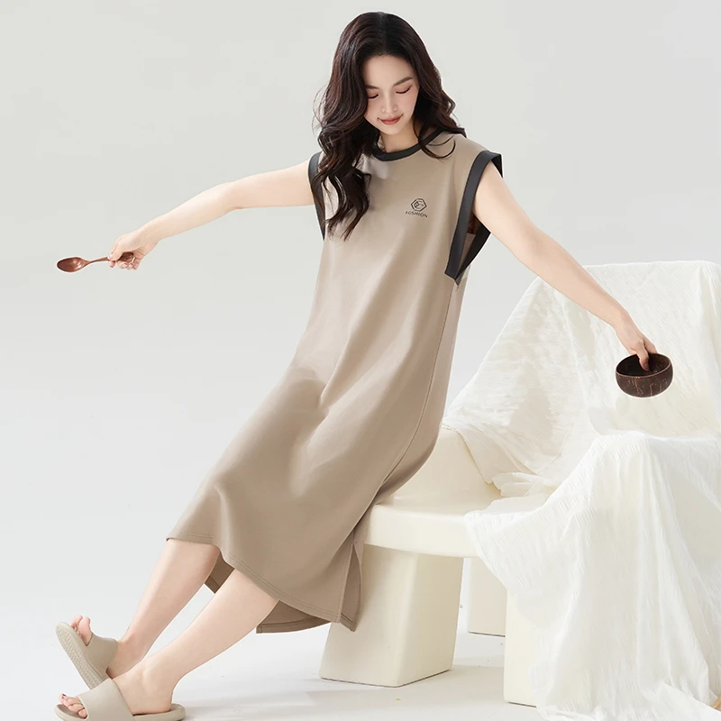 100%纯棉睡裙女夏季无袖薄款中长款2025新款韩版女士可外穿家居服