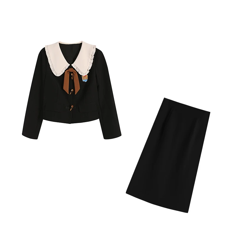 【五季家】显瘦秋装女装秋季新款时尚减龄显瘦黑色套装ZL110950