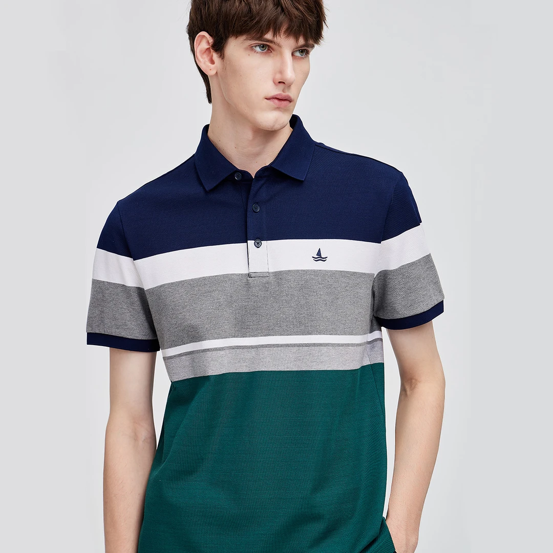 [亲肤长绒棉]navigare意大利小帆船时尚条纹POLO衫男款短袖T恤夏