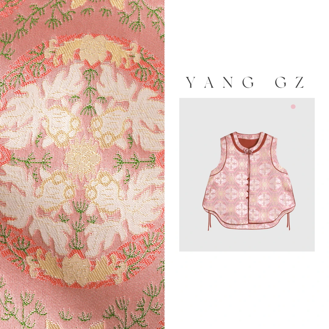 YANG GZ【年年有鱼】新中式金鱼花卉提花仿宋锦马甲女 GZ25SG013