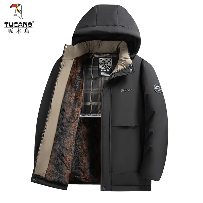 聚酯纤维100%啄木鸟加绒加厚冬季男士棉服男款新防寒保暖棉袄棉衣