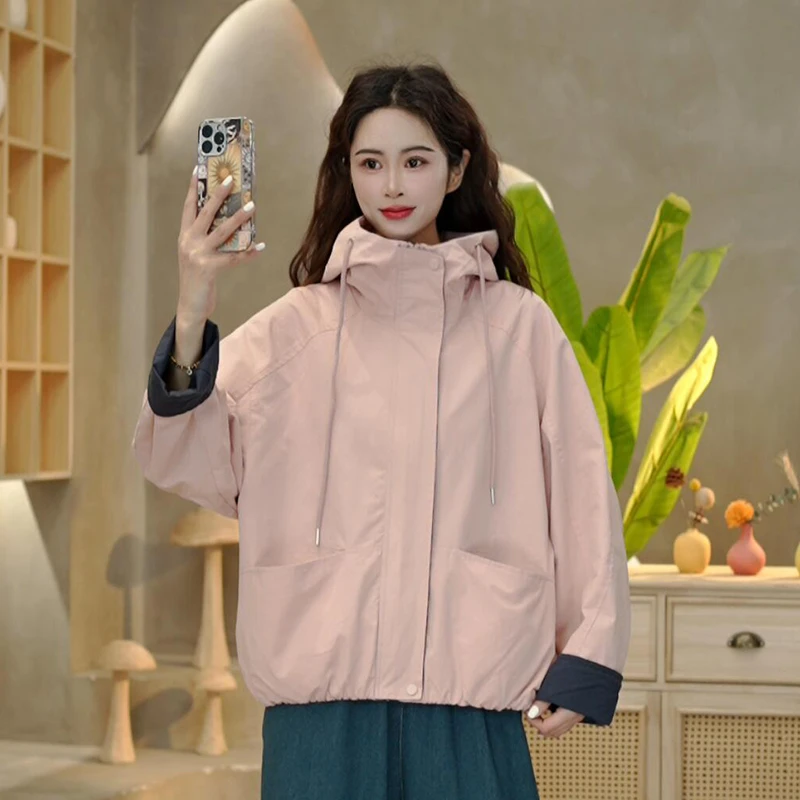 8839 春季设计感拼接连帽外套2025新款宽松时尚百搭上衣