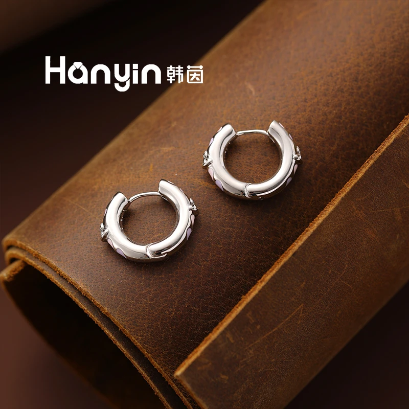 铜合金珐琅耳饰 粉紫色爱心土星2cm极简冷淡风耳扣简约耳环AAA