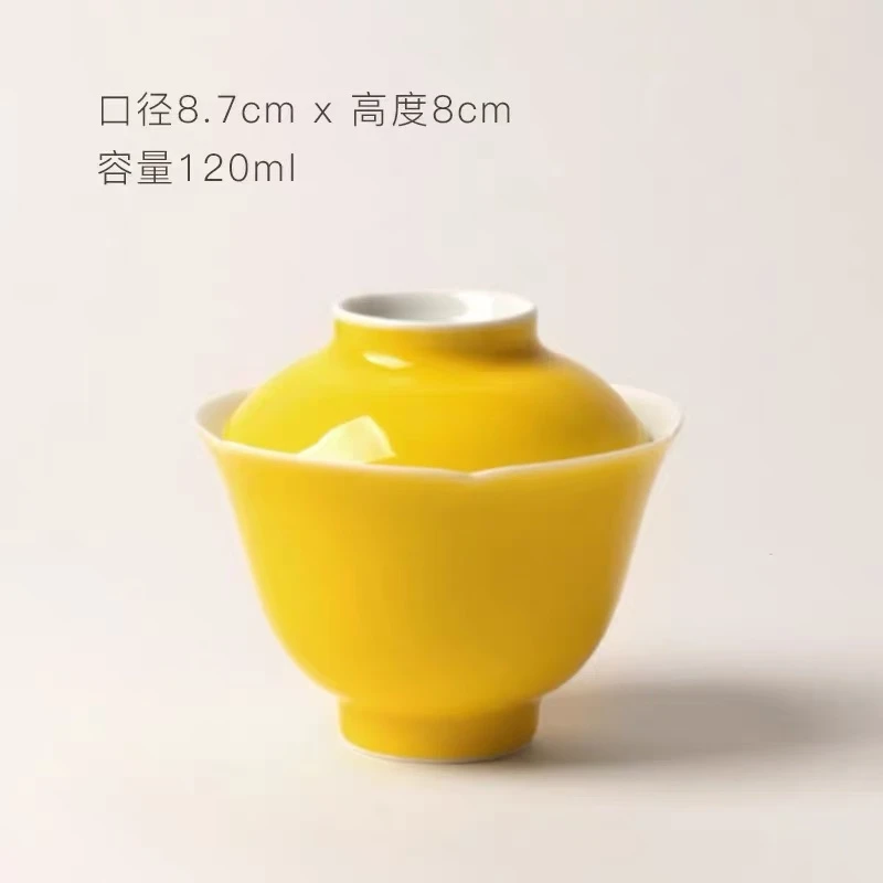 谦杯 陶瓷盖碗H2022-1手工绿色手绘黄色紫色蝶恋花釉下彩色釉