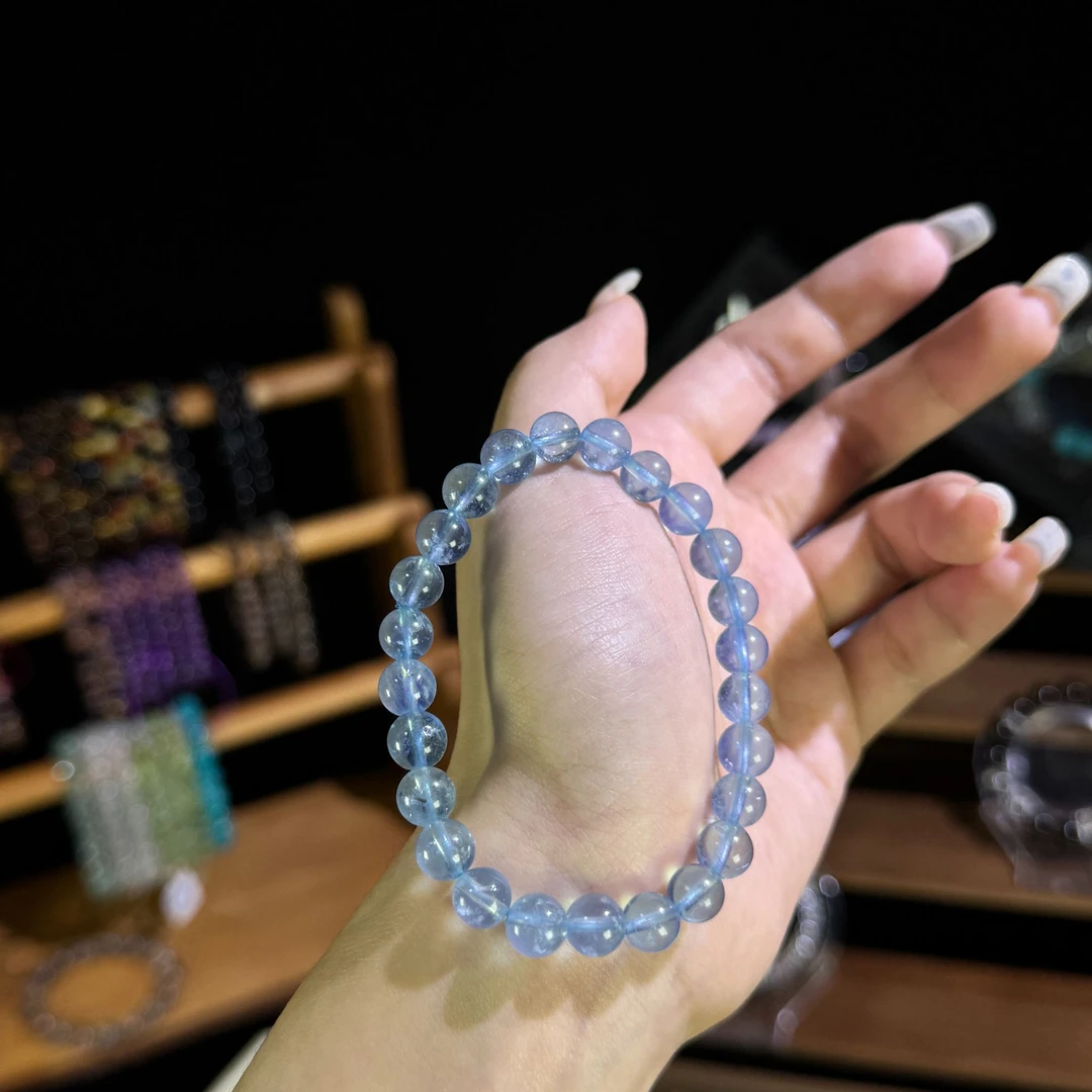 高品天然海蓝宝水晶素串男女款冰透魔鬼蓝水晶饰品礼物