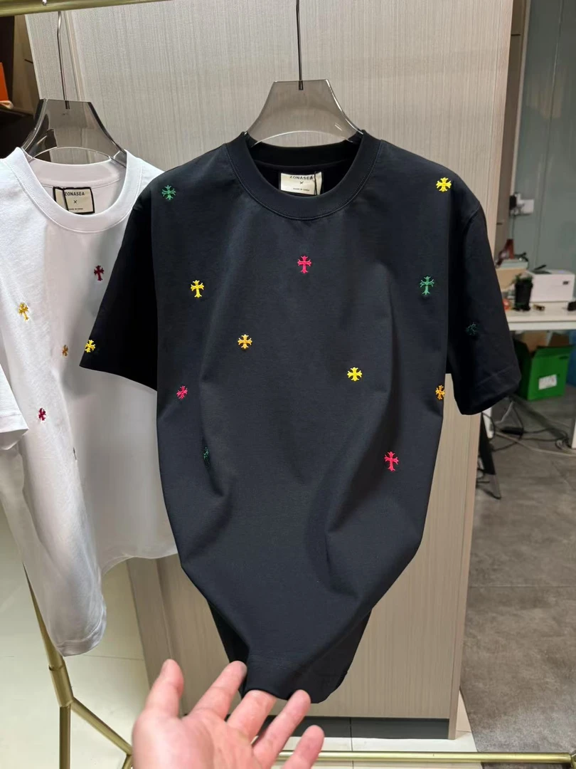 短袖T恤潮爆款全身刺绣全棉T恤大码男装高档T恤 只有6X 260斤左右