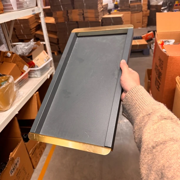 落灰微瑕款-铁艺金扶手茶盘长方形