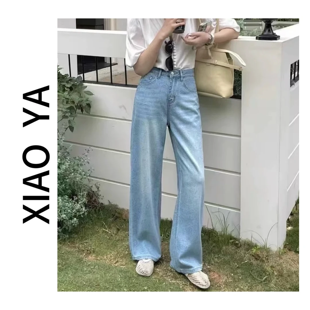 98601夏款简约中高腰设计感玫瑰印花显瘦百搭窄版阔腿裤（裤长100）