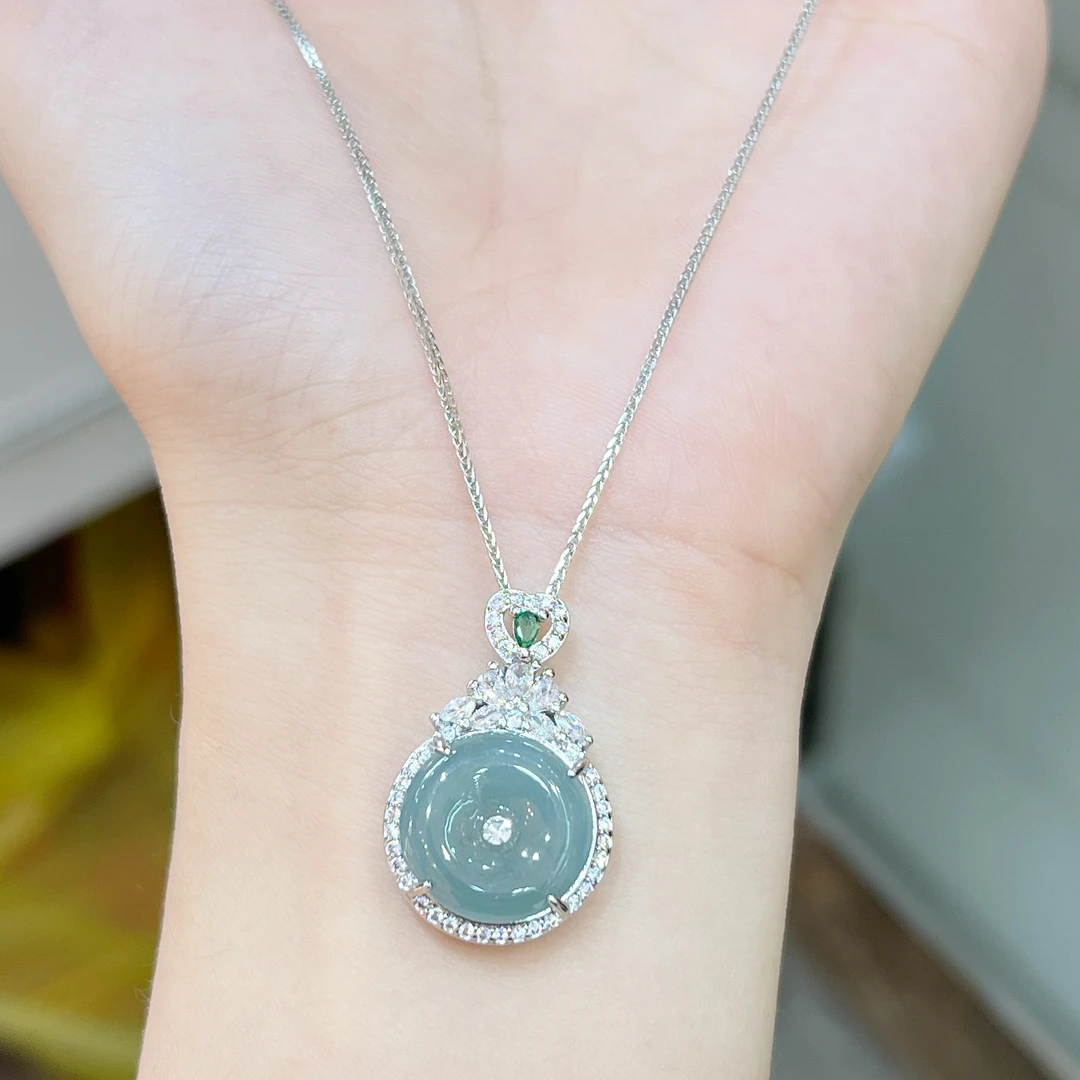 天然A货蓝水翡翠平安扣吊坠   赠银链