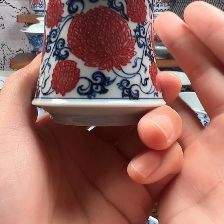 杯子微瑕当代青花釉里红折腰杯
