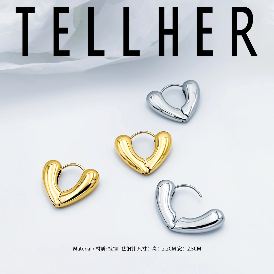 钛钢耳饰 她盒子/ 简单 高级 设计师风 时尚 百搭 欧美耳环 H002