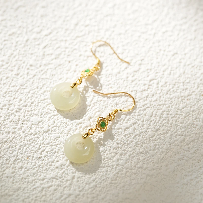 【鑫浩矿业】新疆和田玉-环环公主扣S925银镶嵌耳坠