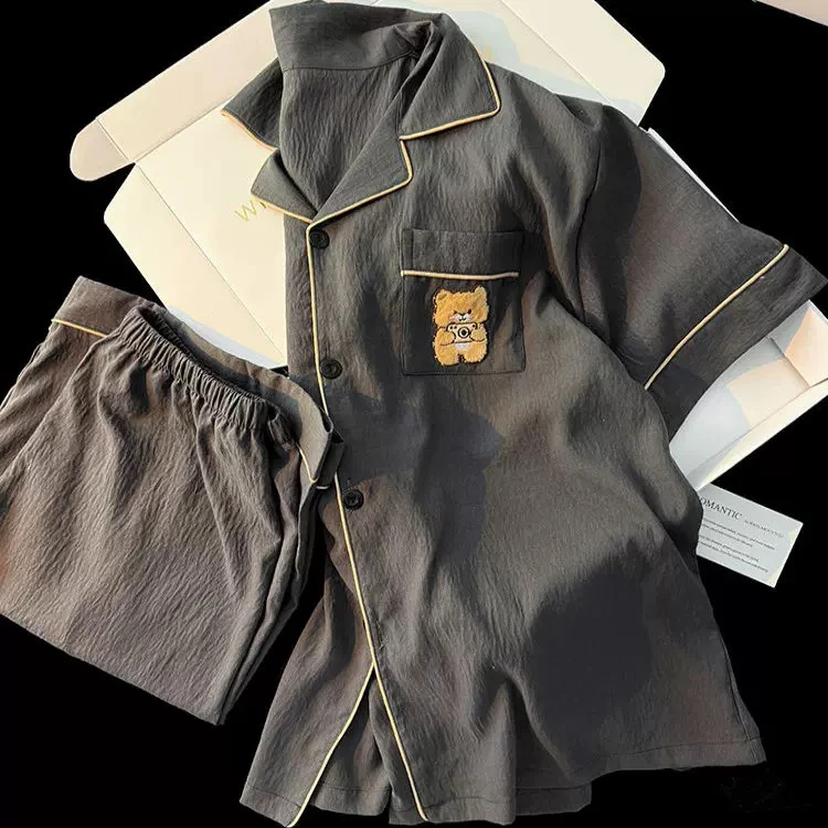 B开头夏季日系卡通小熊云朵棉睡衣男款宽松大码家居服