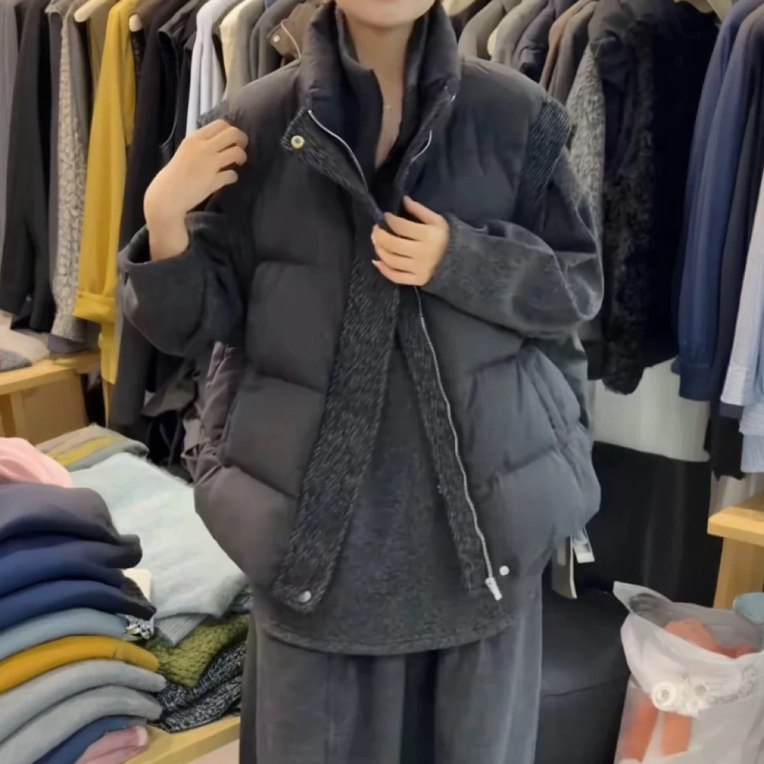 HGZ9638秋冬新品韩版呢料拼接宽松休闲羽绒马甲女