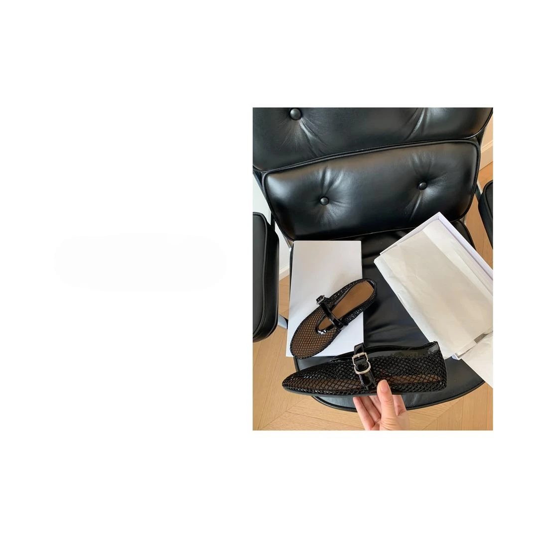 Z.ARBRE“时髦精”超凉快轻便网纱凉鞋女同款尖头平底黑色百搭