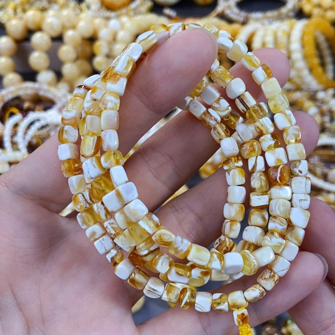 未镶嵌琥珀手链方糖金漆白沁色链子
