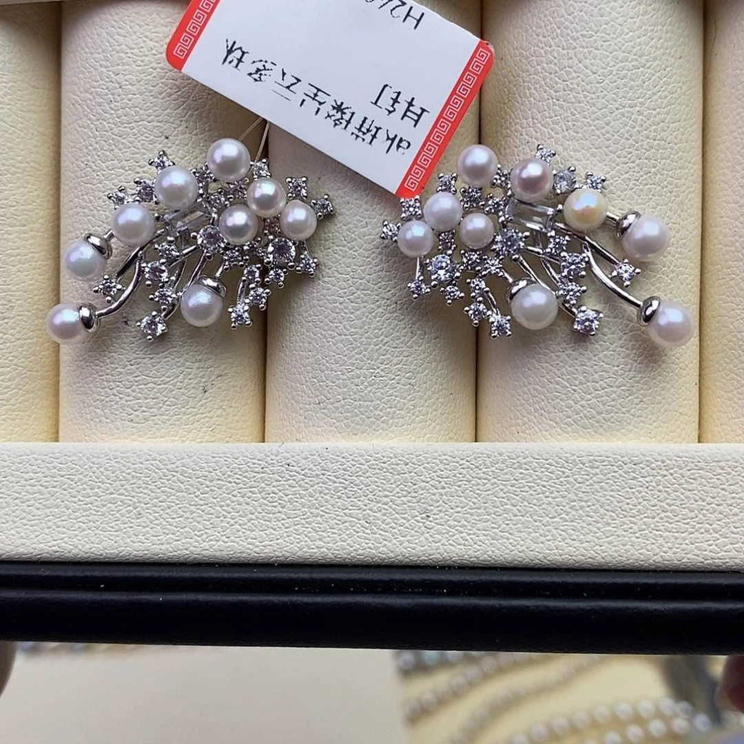 海水珍珠耳饰银S925镶嵌