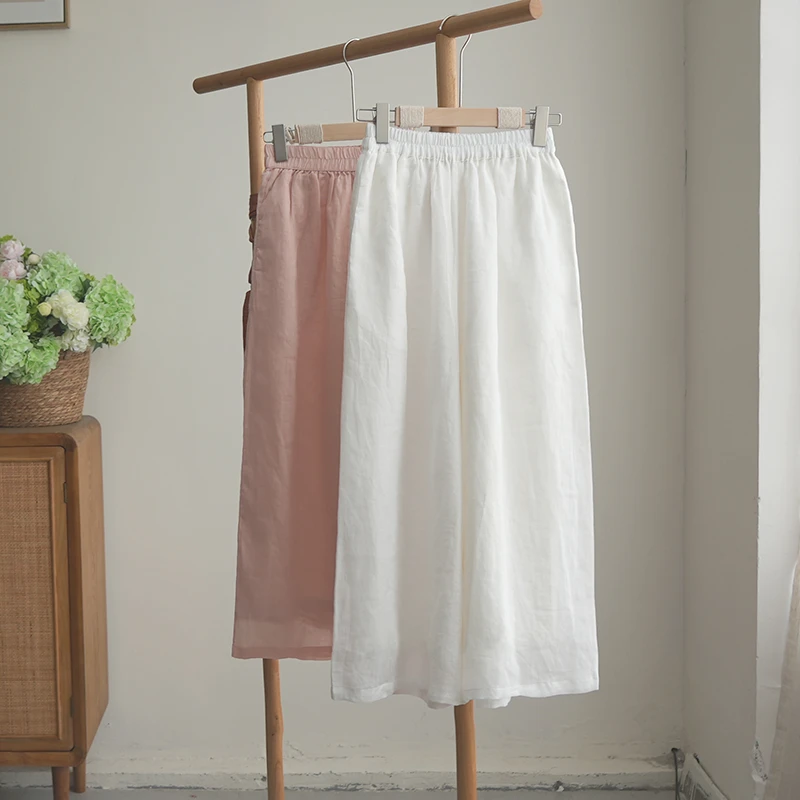 4741《云间素裳》原创文艺风休闲百搭阔腿裤高腰宽松显瘦苎麻裤子